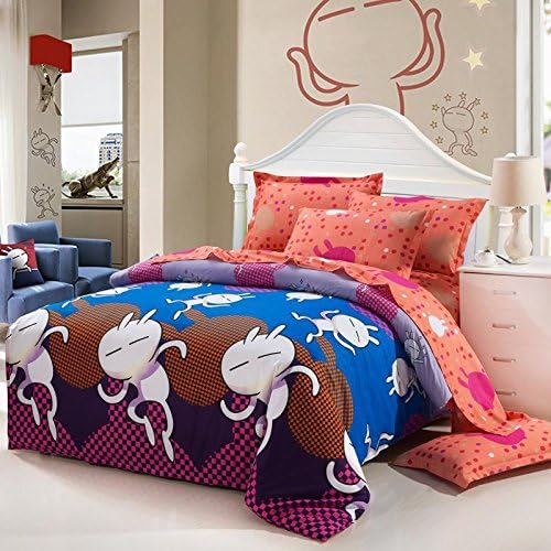 Single Bed Bedding 4pc Polyester Comforter Set Cartoon Pattern Bed Sheet Rabbit Chomsky