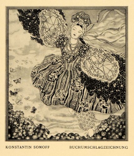 1913 Print Book Cover Art Nouveau Konstantin Somoff Fashion Woman Butterfly Fly - Original Halftone Print
