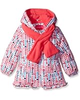 London Fog Girls' Print Ruffle Puffer Coat with Scarf