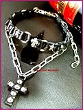 MAD DOG ROCKERS パンク☆ロック系チョーカー：レザーチェーン・クロススター・スタッズクロス 黒(ブラック)【MADE IN JAPAN(日本製)】