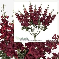 FOUR 26" Delphinium Artificial Flower Bushes in Burgundy for home or wedding decoration