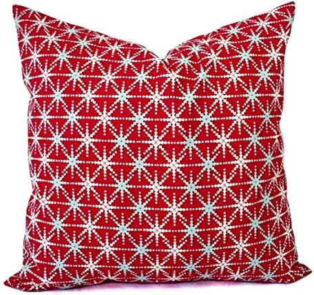 Chistmas Holiday Throw Pillow Cover in Custom Sizes - Red Blue and White Snowflake Pillows - 16 x 16 Inch 18 x 18 Inch 20 x 20 Inch - Christmas Pillow Cover