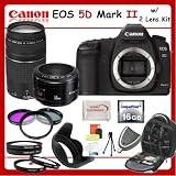 Canon EOS 5D Mark II SLR Digital Camera w/ SSE Ultimate Lens Kit - Includes: Canon EF 75-300mm f/4-5.6 III Telephoto Zoom Lens + Canon EF 50mm f/1.8 II Camera Lens + 3 Piece Professional Filter Kit + 4 Piece Close Up Macro Kit + Deluxe Weatherproof Backpack, 16GB High Speed CF Card +