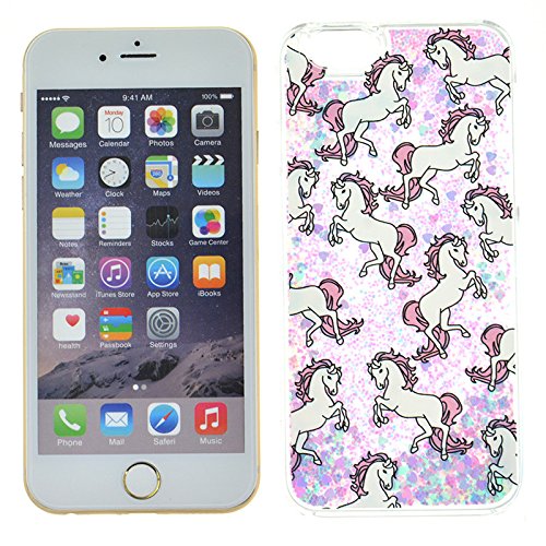 iPhone 6 Case, iPhone 6S Case, Liquid Bling Glitter Sparkle Case for iPhone 6/iPhone 6S,Crystal Funny 3D Flowing Liquid Running Horses Protective Hard Back Clear Case for iPhone 6 6S 4.7 Inch-Silver