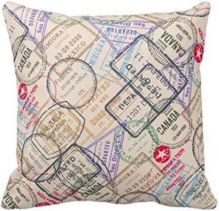 HamishOutletStore Passport Stamps Travel 45*45CM Burlap Pillow Cases Cushion Covers