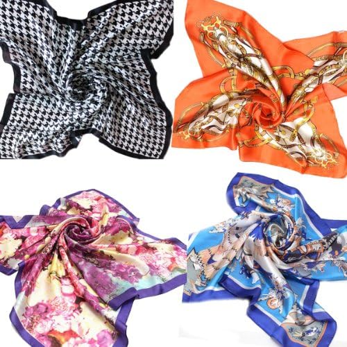 ETSYG Elegant 32" Square Silk Scarf Neck Shawl Wrap Ink Flower Womens Headdress