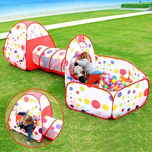 Play Tent for Kids, 3 in 1 Combo House Children's Playground, Easy Folding Pop up Tent with Tunnel and Ball Pit with Zippered Storage Bag for Indoor and Outdoor - JVR TY16