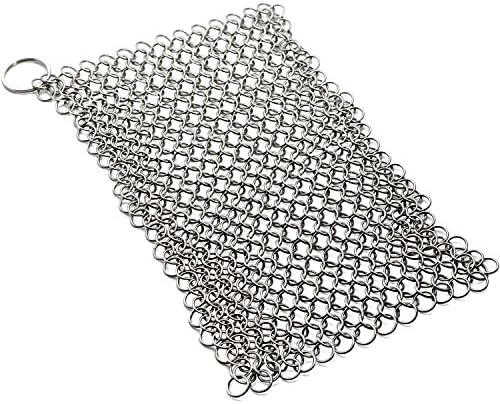 Cast Iron Cleaner - XL 7x7 LetsFunny More Efficient Stainless Steel Chainmail Scrubber with Safe Smaller Ring