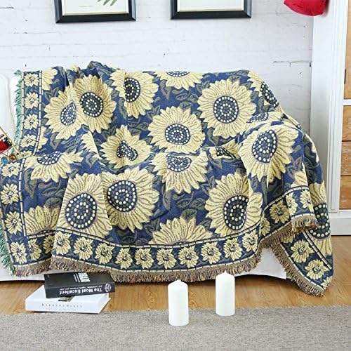 High Quality Retro Cotton Jacquard Knitting Slipcover Autumn &amp; Winter Soft Thick Cotton Non-slip Sofa Backrest Towel Soft Warm Blanket Size:130×180cm (Sunflower )