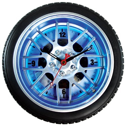 Tire Wall Clock With Blue Neon Light - 14