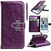 iPhone 5S Case, ULAK High-grade of Leather Wallet Case for iPhone 5S 5 5G, Durable Folder Genuine Leather Cover Built-in Card Slot Premium Case with Screen Protector and Stylus(Purple)