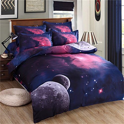 Mishion Mysterious Galaxy Moon Romantic Pattern Bedding Set (4 Piece Bed in a Bag)