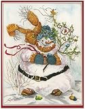 Caspari Box of 20 3-3/4 by 4-3/4 Holiday Notecards, Snowman
