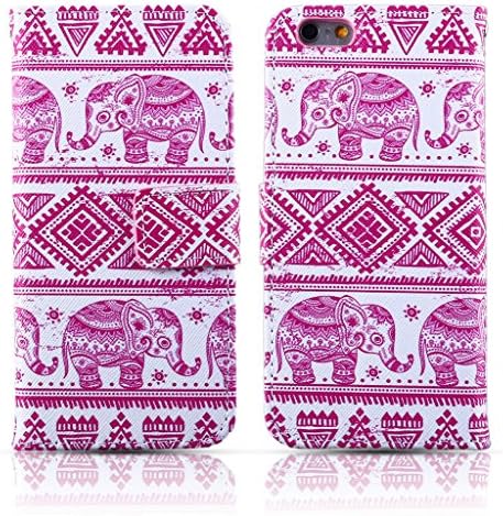 Pink Elephant Wallet Leather Flip Folio Magnetic Skin Tpu Case Cover Card Slots for Apple iPhone 6 Plus 5.5''