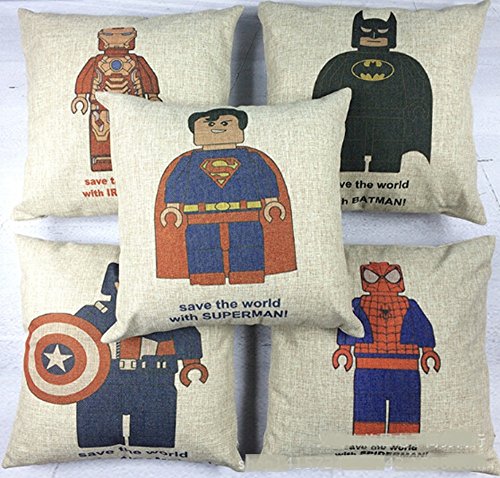 The Backyard Tree® Super Heroes Superman Spiderman Ironman Batman Captain American Linen Blend Throw Pillow Case Cover, 45x45cm (super man)