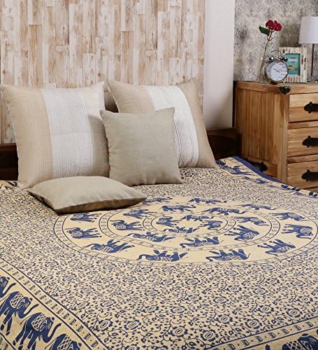 Uttam Enterprises Cotton Double Bell Elephant Batik Print Blue Color 90X83 Inch Jaipuri Bedsheet