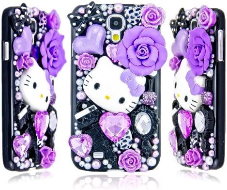 EpicGadget (TM) Luxury 3D Bling Crystal Diamond Handmade Flower Miss Kitty Fairy Tale Case For Samsung Galaxy S4 i9500 With Free Galaxy S4 i9500 Screen Protector (Purple)