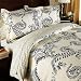 Tropical Print Cream Black Floral Bedding Duvet Cover Set Full/Queen