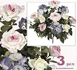 Three 17" Artificial Mandy Rose/Hydrangea Mixed Silk Flower Bushes