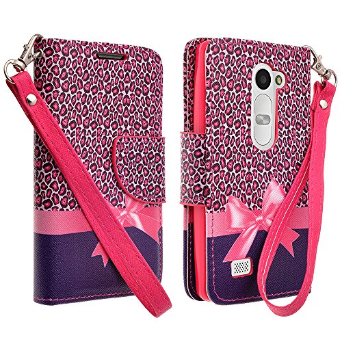 LG Leon LTE / LG Tribute 2 / Power L22C (TracFone / NET10) / Destiny L21G (StraightTalk), Deluxe Pu Leather Folio Wallet Flip Case Cover With Kickstand For LG Leon LTE Case / LG Tribute 2 (Hot Pink Cheetah)