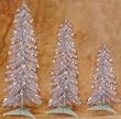 Set of 3 Pre-Lit Silver Alpine Tinsel Christmas Trees 2' 3' 4' - Clear Lights