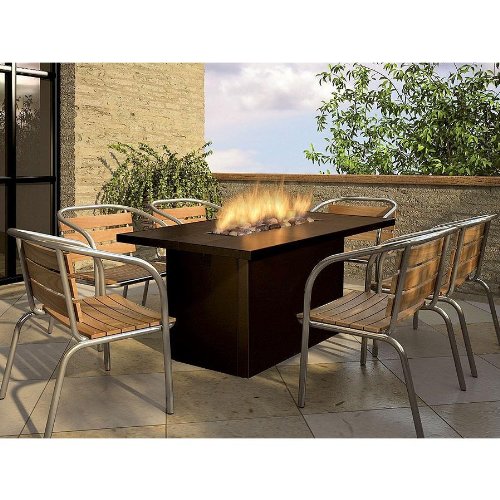 Firegear Key West Outdoor Natural Gas Fire Pit Dining Table With Brown Tile Top And Clear Fire Glass