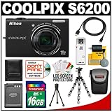 Nikon Coolpix S6200 Digital Camera (Black) with 16GB Card + Battery + Case  ....