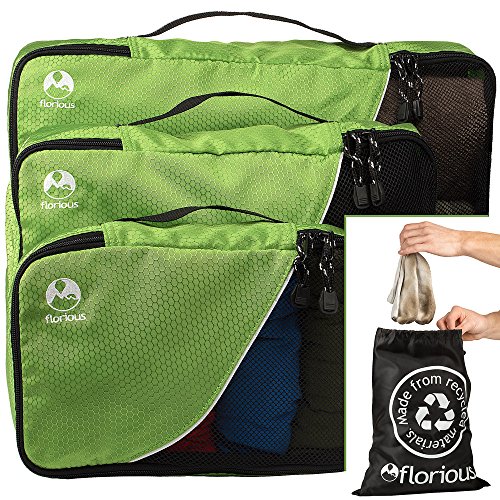 Florious 4-Piece Packing Cubes Laundry Bag Value Set for Eco Friendly Travel