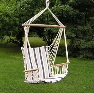 Deluxe Harmony Blue and White Hanging Hammock Sky Swing Chair