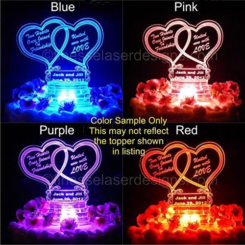 Personalized Butterfly Heart LED Wedding Cake Topper Custom Acrylic Engraved for Anniversary Birthday, base included