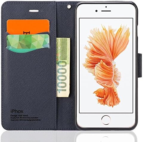 iPhone 6 Plus Case,iPhone 6s Plus Case,Souldio™Leather Wallet Case for iPhone 6 plus(5.5 in.)with Card Holder Fodable Kickstand Flip Cover Protective Case Cross Pattern Magnet Case(Purple+Blue)