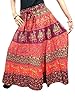Boho Maxi Skirt Red Elephants Camels Print Vegetable Dyes Long Skirts, Pilkhuwa