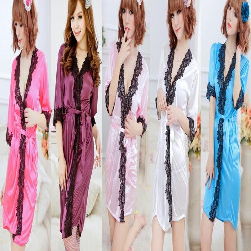 LoveDesign 5 Colors Satin ROBE Plus Size Lady Sexy Sleepwear Bathrobe Women Lace Flowers Bow Set Hot sale
