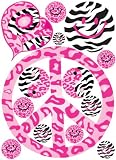 Sixties Theme Pink Peace Sign Leopard, Cheetah, and Zebra Print Wall Decals / Stickers
