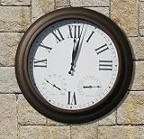 24-Inch Radio Controlled Indoor/Outdoor Clock with Thermometer and Humidity Gauge, Bronze Finish