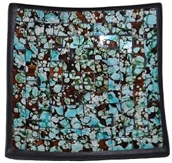 Mosaic Glass Tray, One of a Kind - "Turquoise Trail" Theme, Approx. 6" X 6"