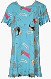 RocketWear Women's Elegant Cats Short Sleeve Cotton Knit Blue Dress/Sleepshirt
