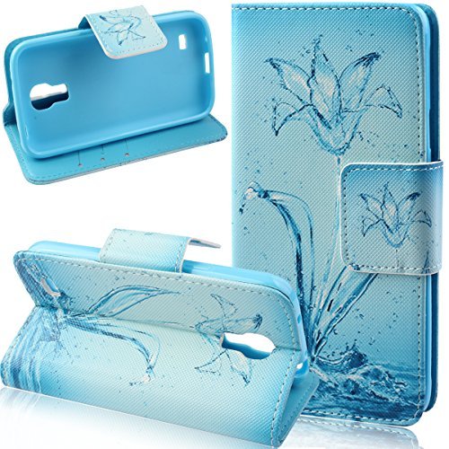 Galaxy S4 Case, Galaxy S4 Wallet Case, ikasus Beautiful Blue Water Flowers Floral Pattern Pu Leather Flip Protective Case Cover with Stand Wallet Case Cover for Galaxy S4 I9500 (Blue Water Flowers)