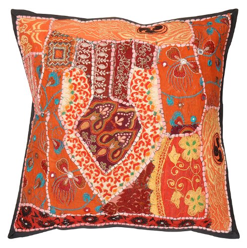 Imagen 2 de Almohada de algodón de la India para cubrir el caso Tapestry Patchwork Cojín Tamaño 16 x 16 pulgadas Juego de 2 piezas