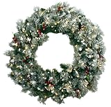 Good Tidings 4243615 Tiger Pine Artificial Prelit Christmas Wreath 36 Inches in Diameter with Pine Cones, Red Berries and Flocking