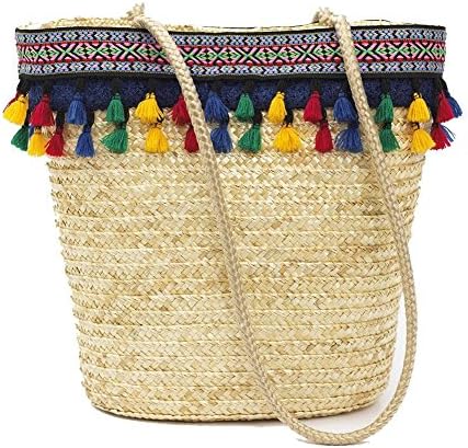 Match Girl Pompom-embellished Fringed Handmade Woven Toquilla Straw Tote Handbag