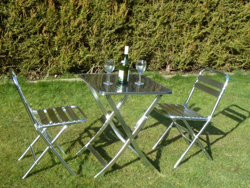 UK-Gardens Garden Bistro Patio Set For 2 - Folding Café Style Lightweight Aluminium 3 Piece Patio Table and Chairs - Metal Camping Outdoor Furniture That Won't Rust top Bistro sets UK-Gardens Garden Bistro Patio Set For 2 - Folding Café Style Lightweight Aluminium 3 Piece Patio Table and Chairs - Metal Camping Outdoor Furniture That Won't Rust picture
