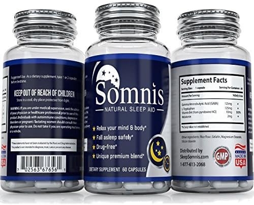 Somnis Natural Sleep Aid - Extra Strength Sleeping Pills Made with Melatonin, Gaba, and L-Tryptophan - Safe, Effective, Non-Habit Forming Sleep Supplement Helps You Get Good Night's Sleep 3 Bottles by Somnis Sleep Aid