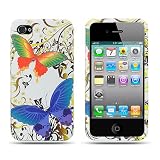 Apple iPhone 4 (AT&T/Verizon) White Rainbow Butterfly Premium Design Rubber Touch Hard Case + Bonus 5.5 inch Light Green Screen Cleaning Cloth