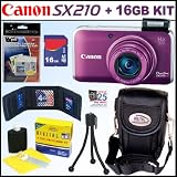 Canon PowerShot SX210IS 14.1 MP Digital Camera (Purple) + 16GB Accessory Kit