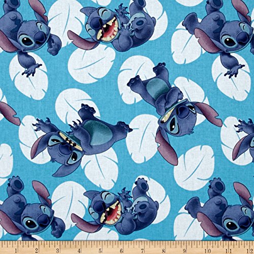 Disney Lilo and Stitch Many Faces of Stitch Blue Fabric By The Yard