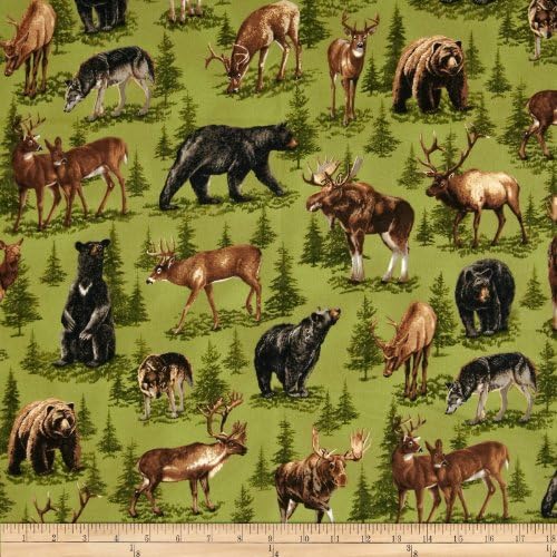 Nature Studies Flannel Forest Animals Sprig Green Fabric