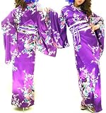 花魁系　豪華絢爛　肩出しOKサテン地着物ロングドレス/ガウンタイプ/Ｍ紫/浴衣/ac51 浴衣 紫