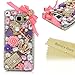 Galaxy Note 5 Case - Mavis's Diary 3D Handmade Bling Crytal Lovely Pink Bow Shiny Heart Rhinestone Keys Flowers Design with Sparkle Diamond Pearls Clear Case Hard Cover for Samsung Galaxy Note 5 N9200