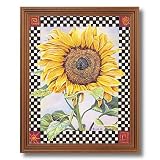 Checkerboard Sunflower Country Folk Kitchen Home Decor Wall Picture Oak Framed Art Print